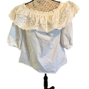 🤍 Kate Spade New York Eyelet Ruffle Off-Shoulder Blouse – Size L